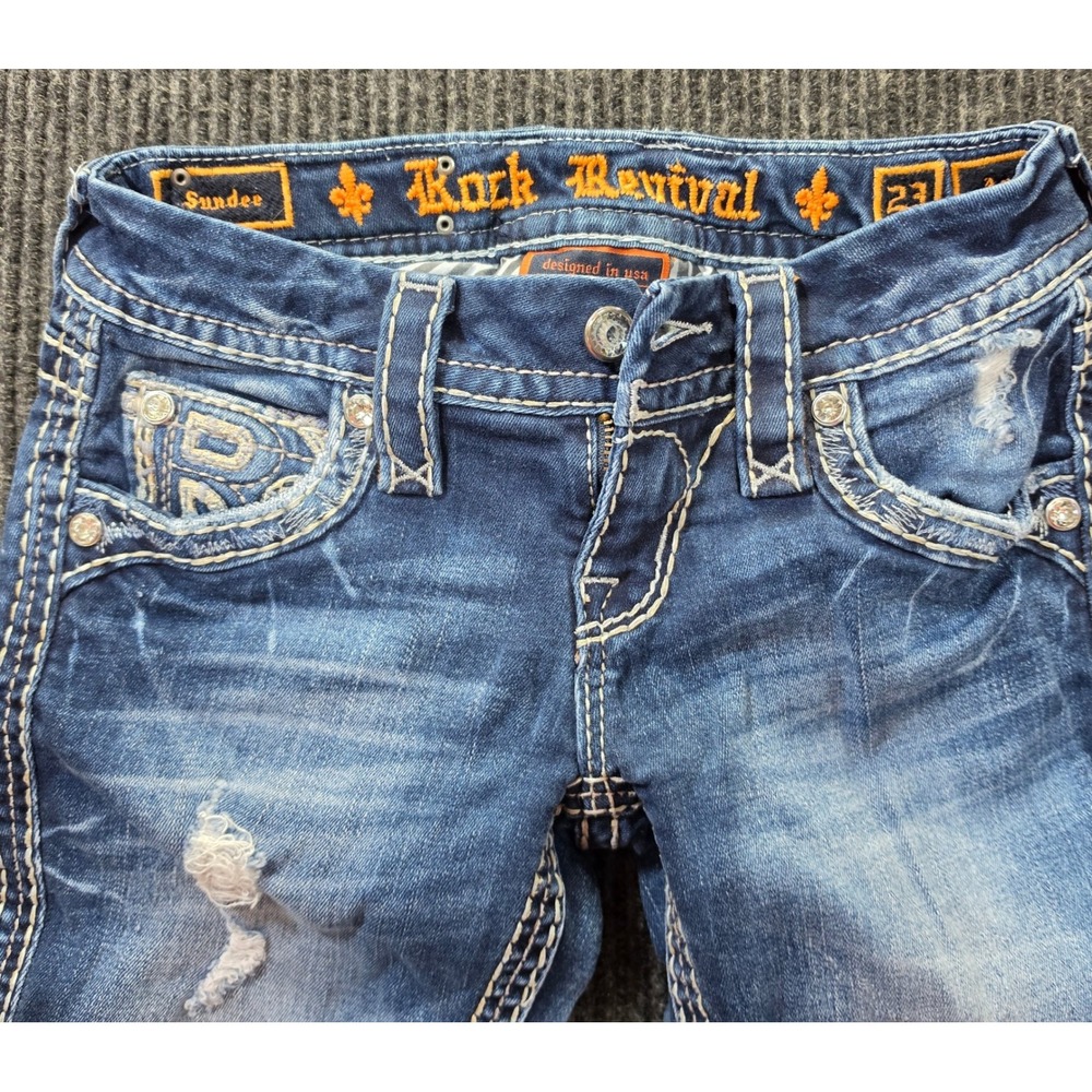 Rock Revival Ankle Skinny Jeans Womens 23 Blue Excellent Sundee Distressed - Picture 3 of 16